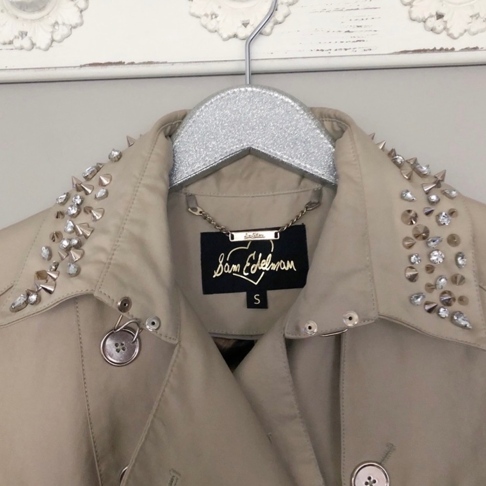 Sam Edelman Rhinestone Studded Tan Trench Coat - Picture 3 of 4
